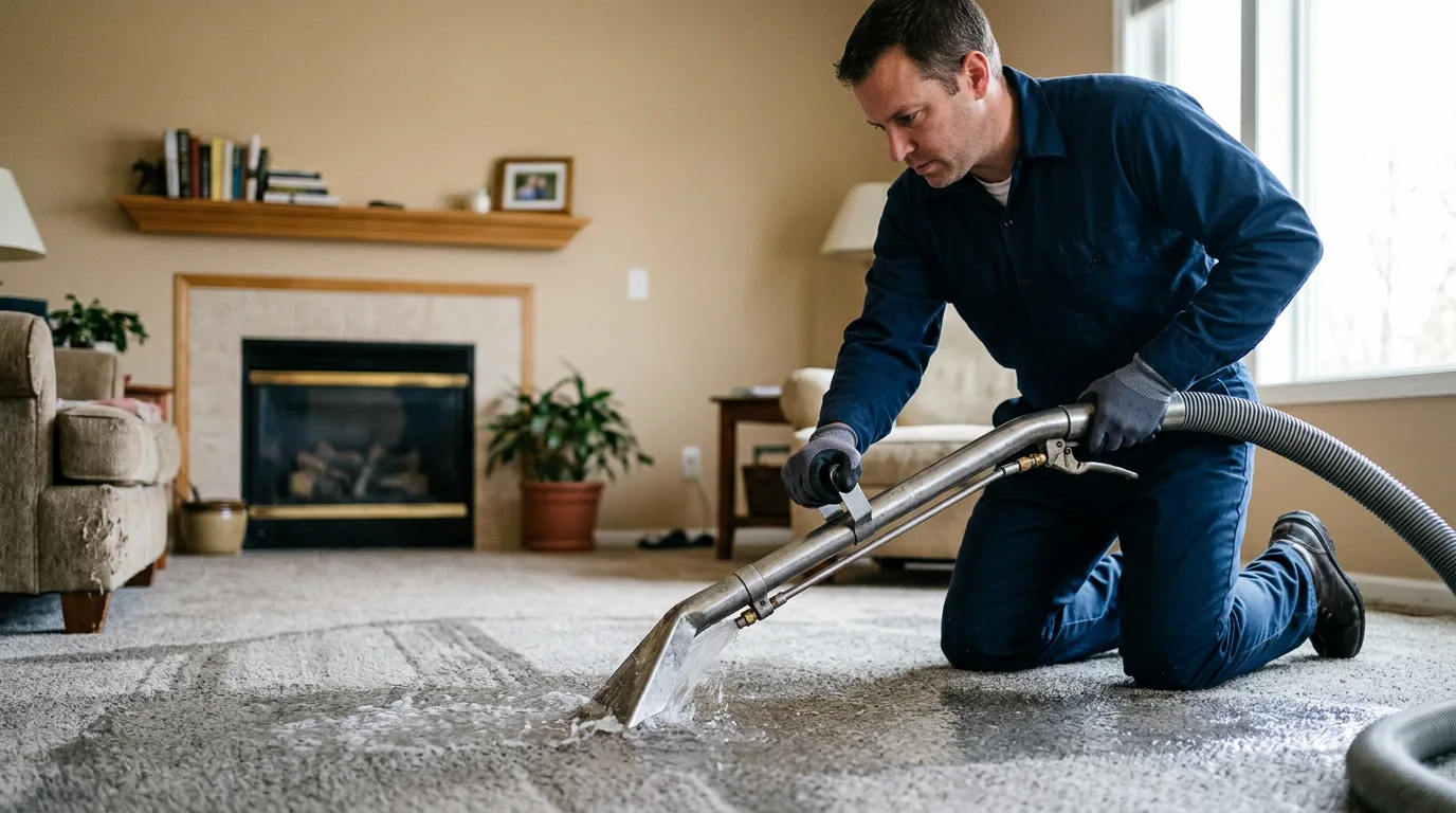 Water damage restoration technician working near South Glens Falls, NY